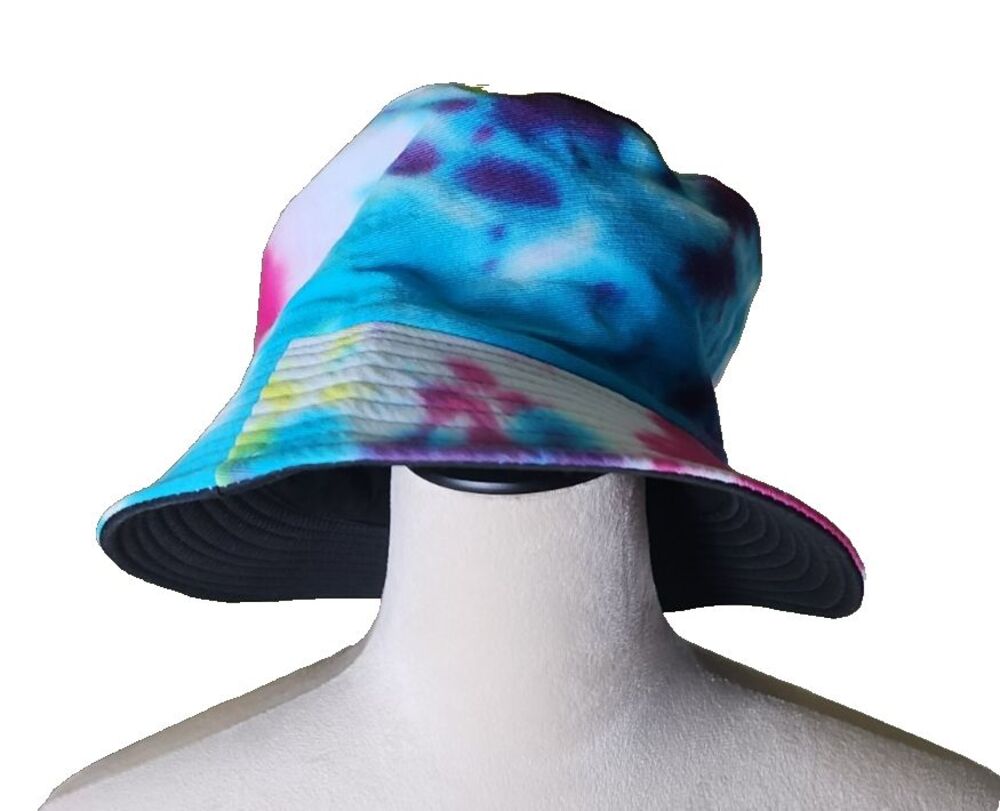 Unbranded Reversable Bright Tie-Dye/Black Bucket Hat, One Size Fits All